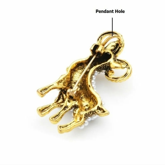 Gold-plated Crystal Pearl goat/sheep brooch necklace BOGO - Picture 4 of 16